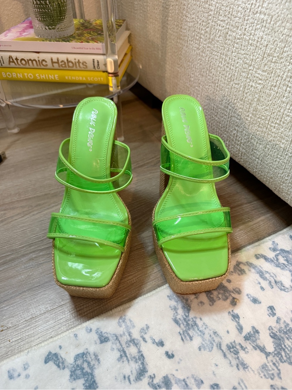 Vaneli Neon Green Strappy Platform Heels (Women)